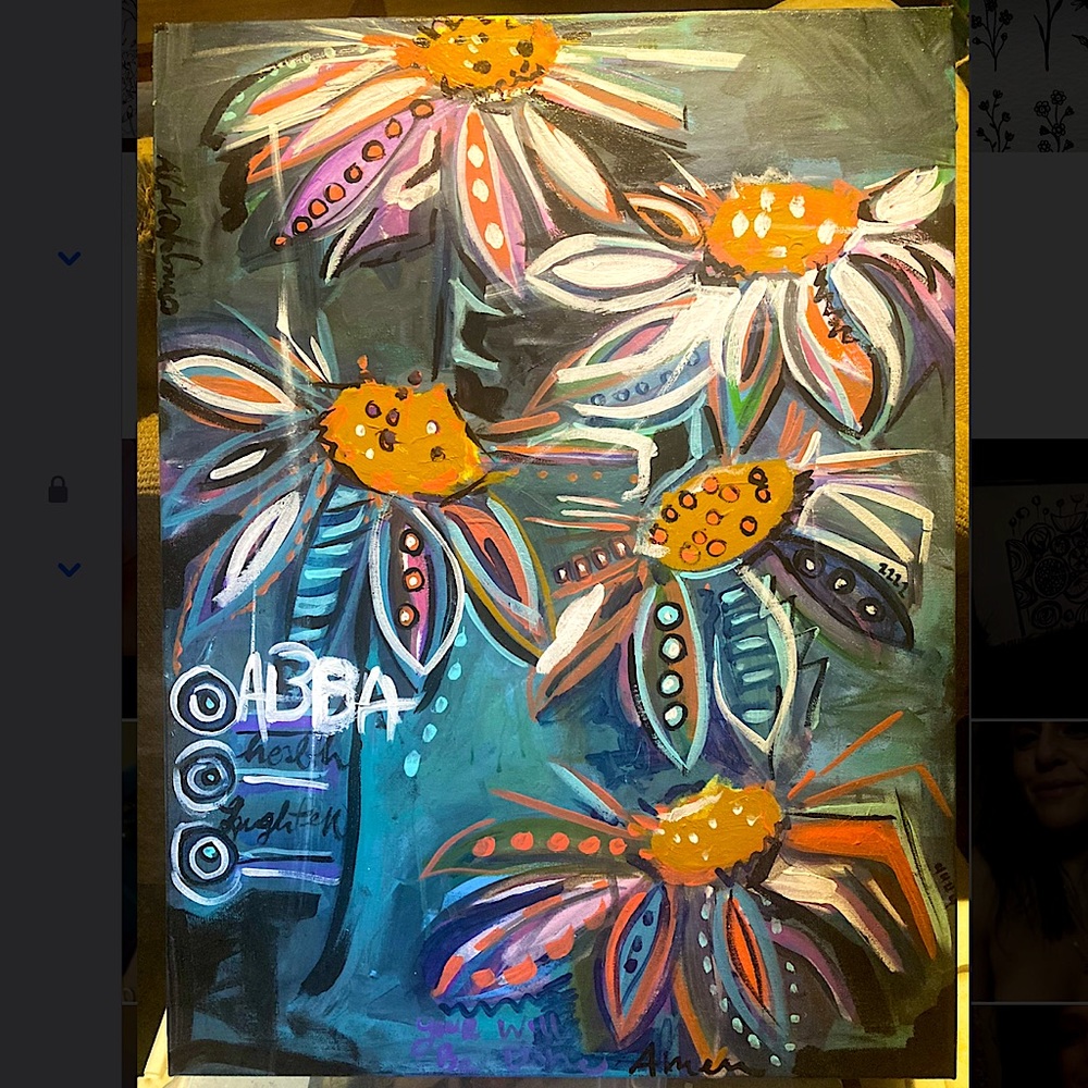 Free form daisies acrylic on canvas Sold